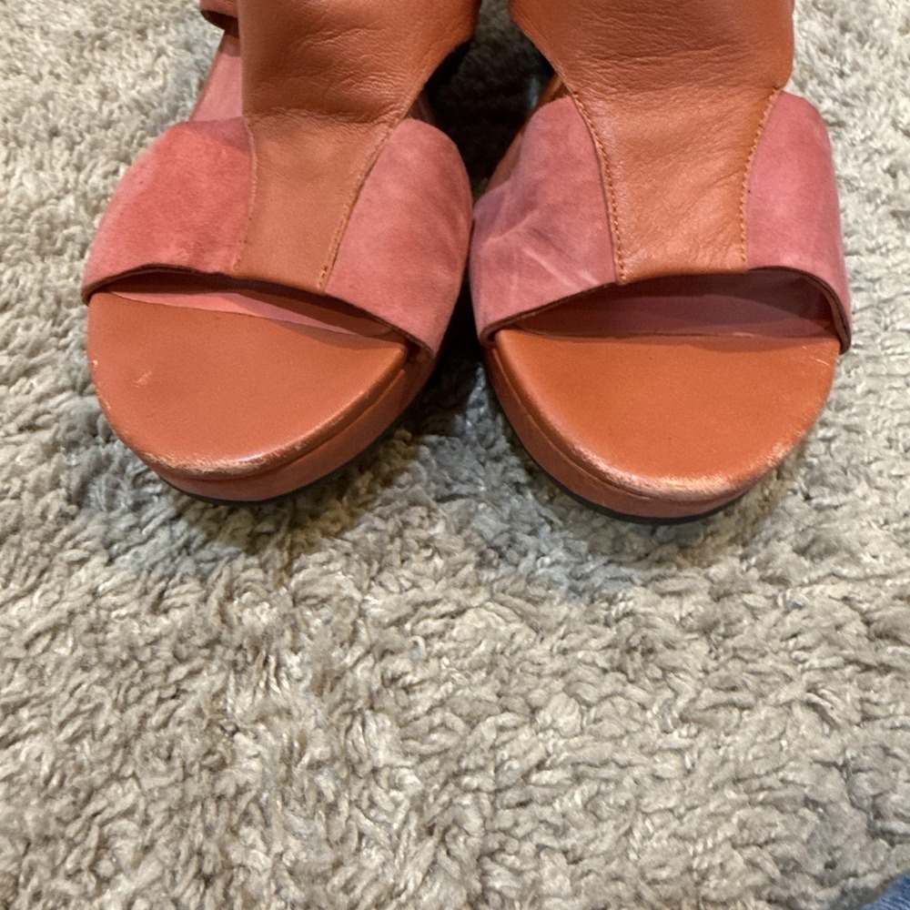 Cole Haan Sandals Shoes Womens Size 10 Orange Leather Wedge Zip Strappy Comfort - Picture 7 of 10